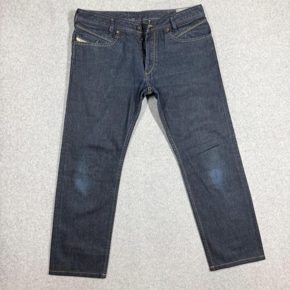 Diesel Iakop Regular Slim Tapered Jeans Dark Wash 0088Z Mens 33x28 Hemmed